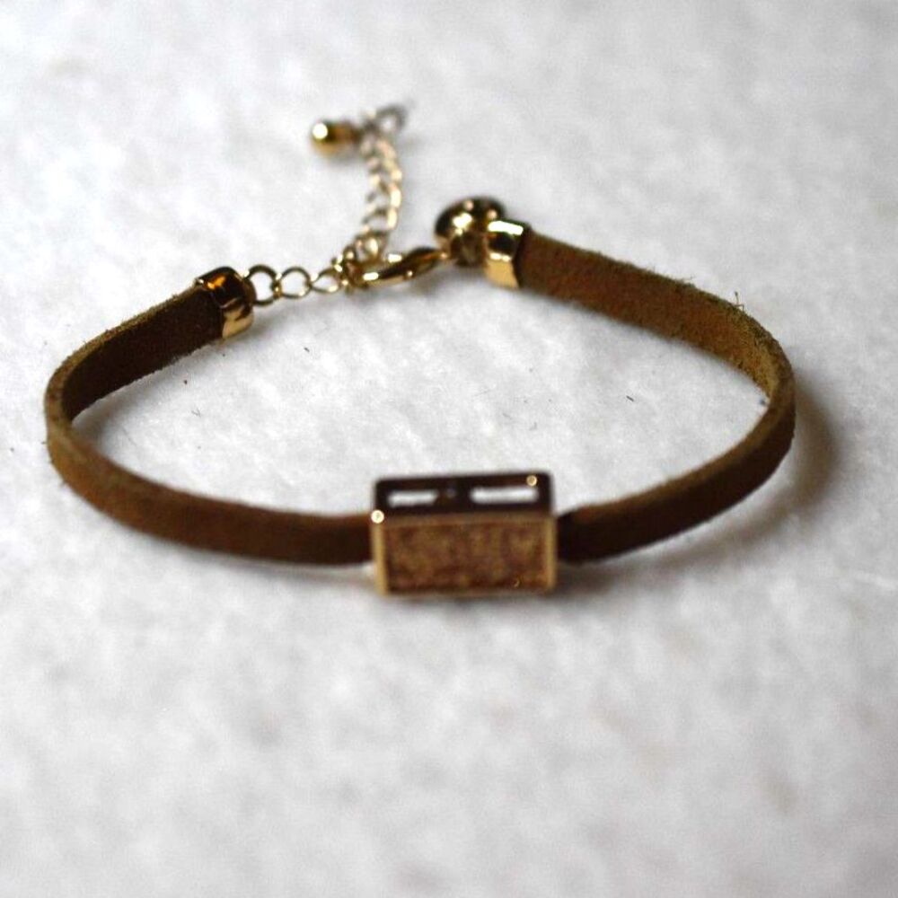 Charming Charlie Brown Leather Gold Glitter Filled Center 6"-8" Unisex Bracelet